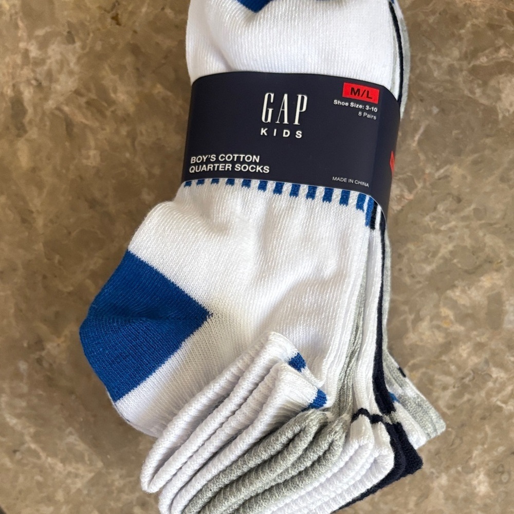 GAP Kids Cotton Quarter Socks - White, Blue, and Gray